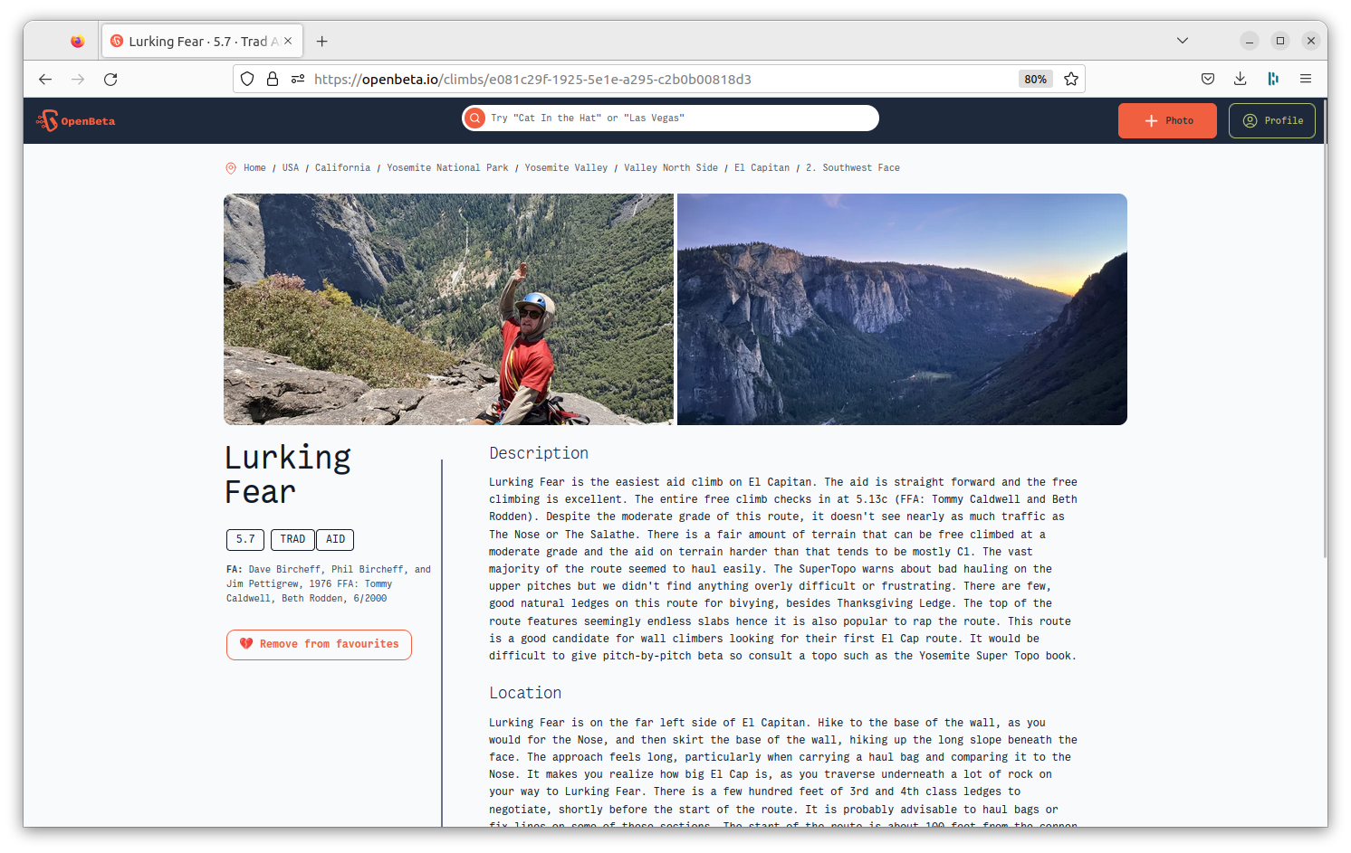Climbing Page screenshot